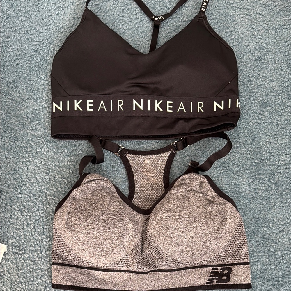 Nike Black Sports Bralette with White Logo & Heather Gray Support Bra